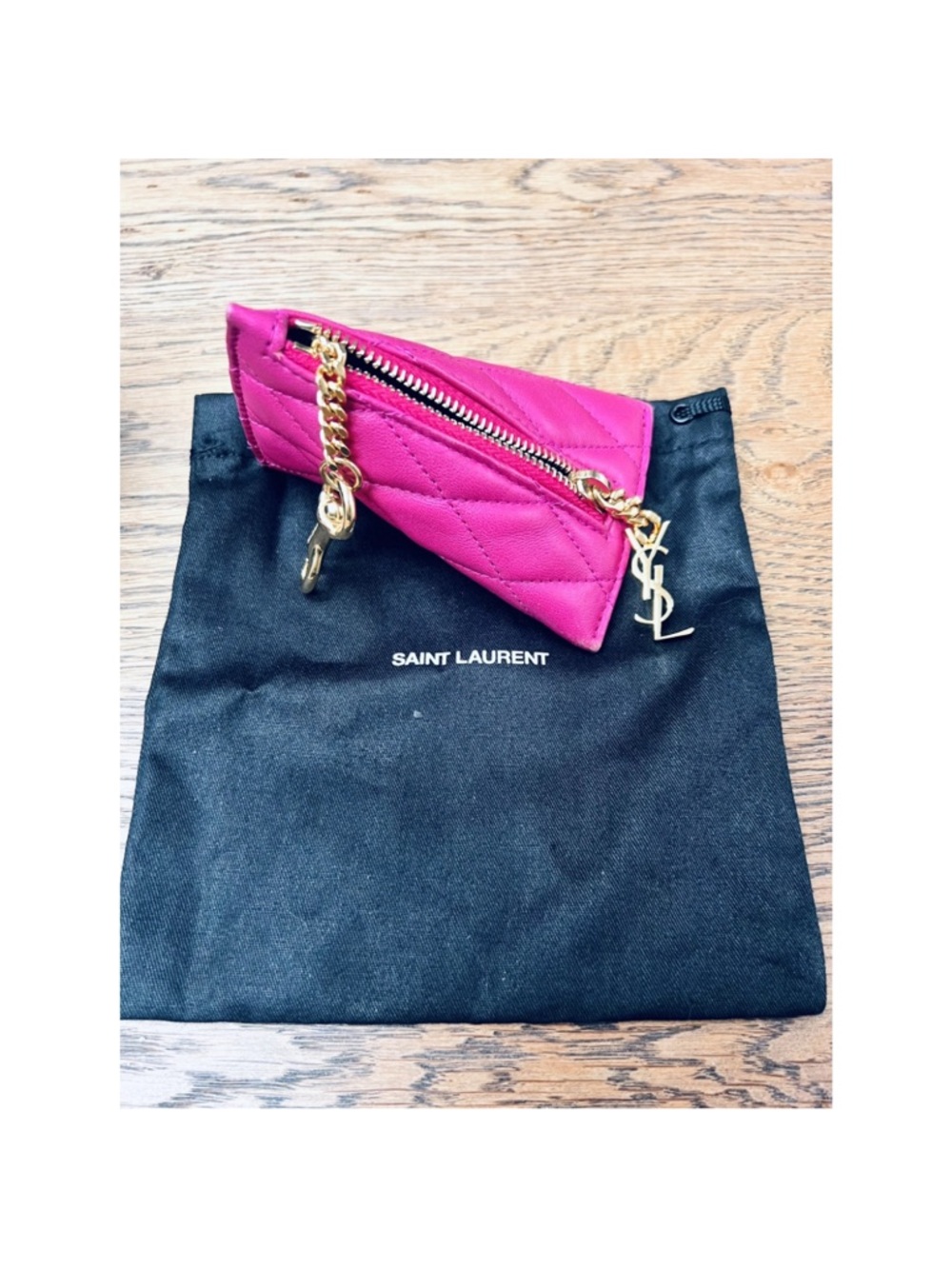Saint Laurent Fuchsia Quilted Leather Mini Key Pouch with Gold Hardware - Picture 9 of 15